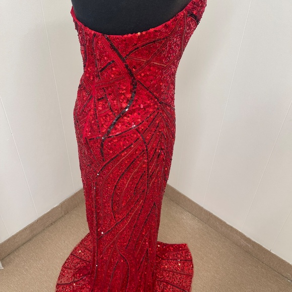 Scala Red Sequin Strapless Sweetheart Mermaid Gown Prom Evening Dress Size 10 - Picture 11 of 15